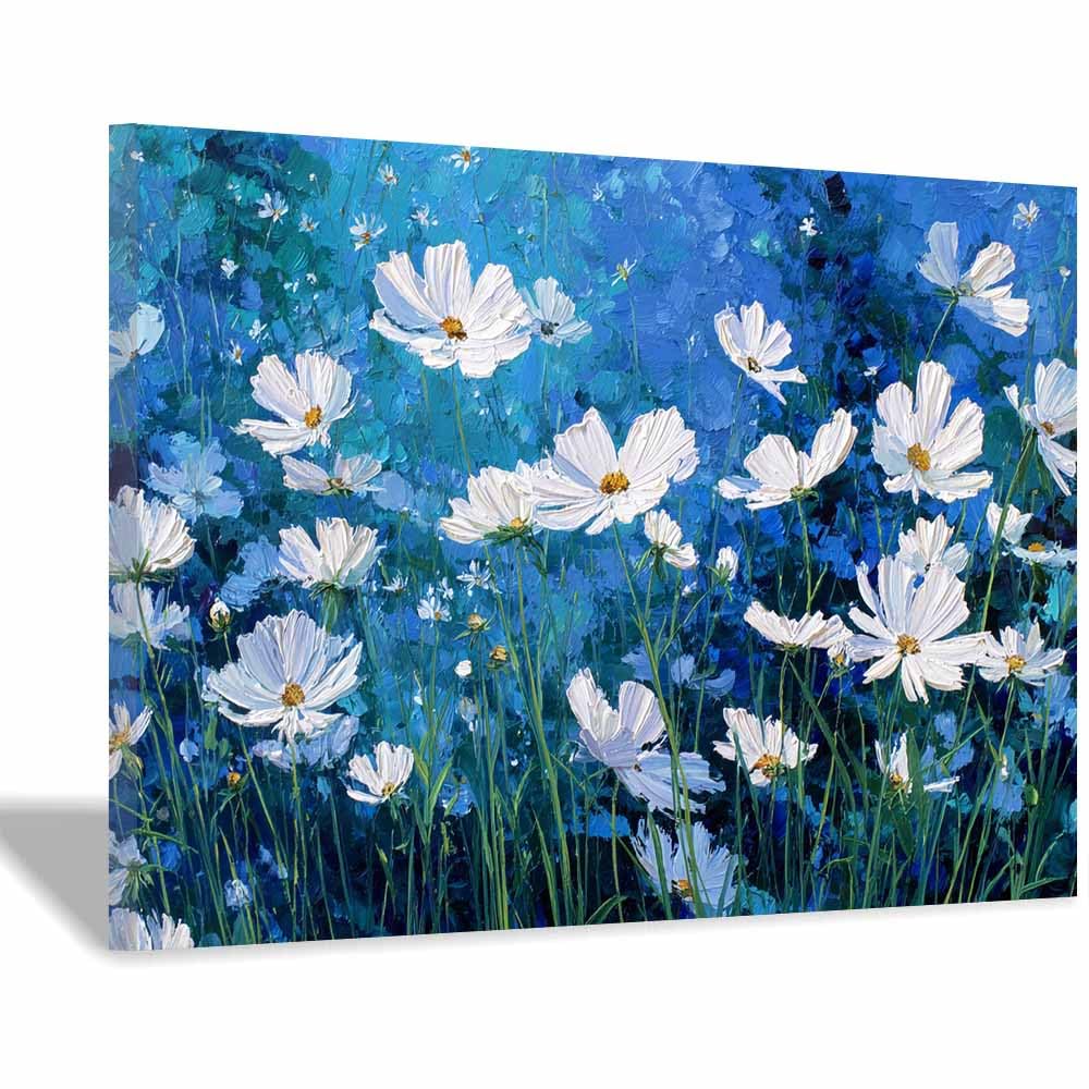 ZAMAEIU Nature Landscape Picture Painted blossoms Large Modern Scenic Painting, for Living Room Bedroom Bathroom Dinning Room Home Office Wall Decor(white)-70x100cm Framed