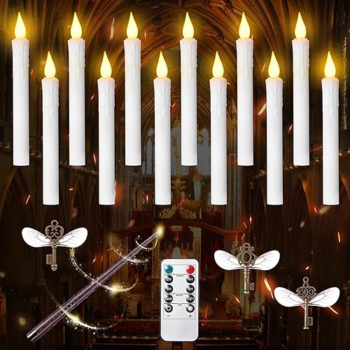 Miniatura 1 de EnrichFun Velas flotantes, 12 velas sin llama con control remoto de varita y control remoto de 10 teclas, velas mágicas colgantes a pilas,