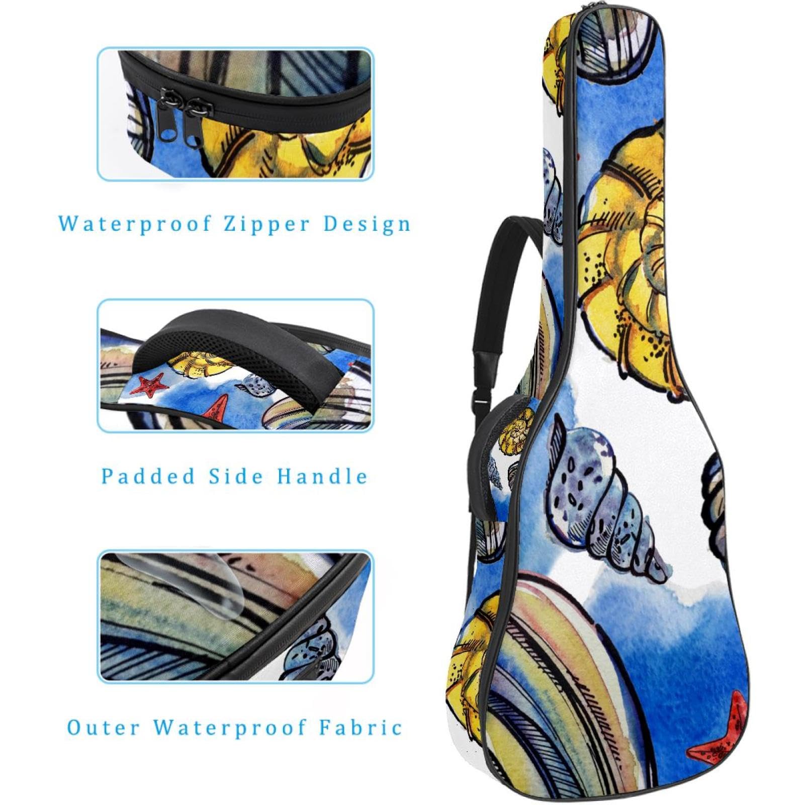 Torba na gitarę akustyczną Wodoodporny plecak na gitarę Gruba miękka wyściełana muszla Klasyczna obudowa na gitarę, wielobarwny, 42.9x16.9x4.7 in, Organizer do torby