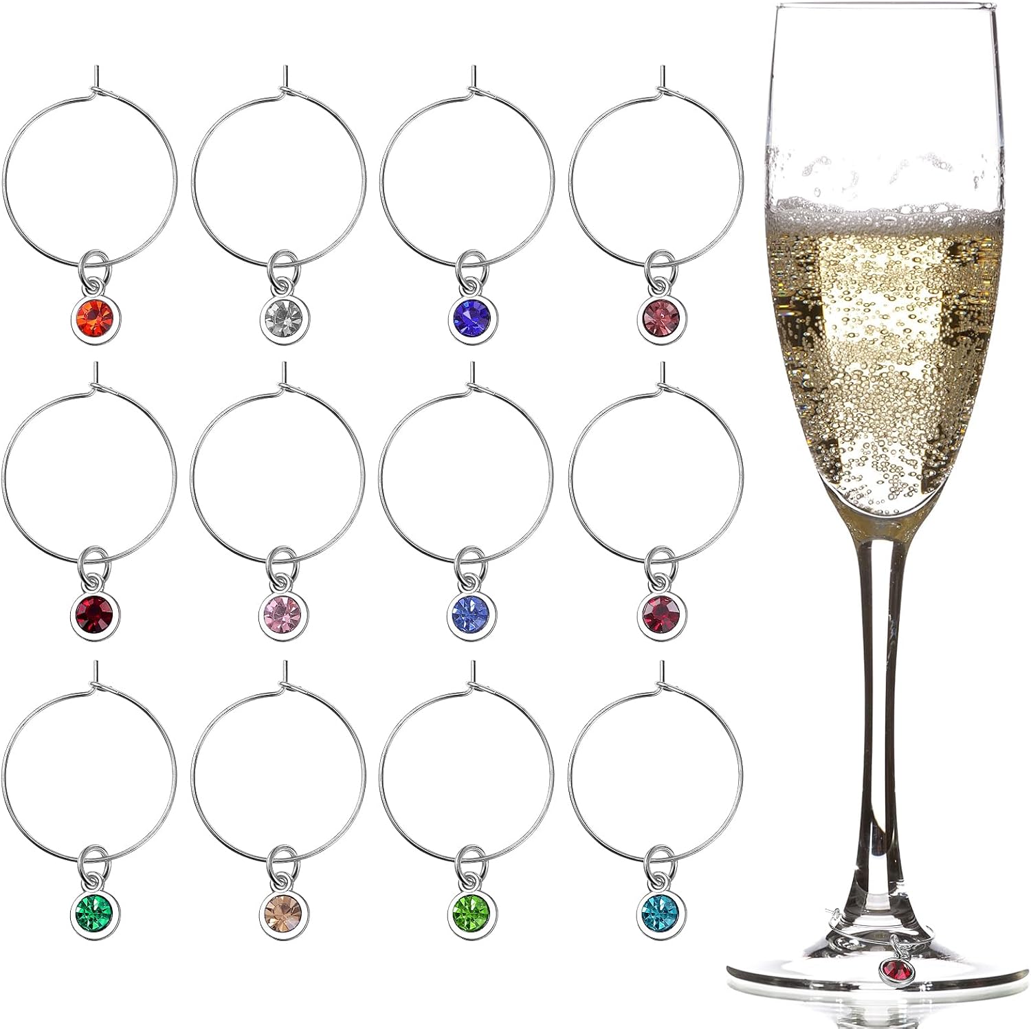 Junkin 26 Pcs Wine Glass Charms Drink Markers,Gold Rhinestone Style
