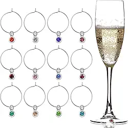 Junkin 24 peças de marcadores de vidro de Natal marcadores para copos de haste marcadores de bebida anéis de vidro com bolsa de veludo identificador de óculos para decoração de despedida de solteira