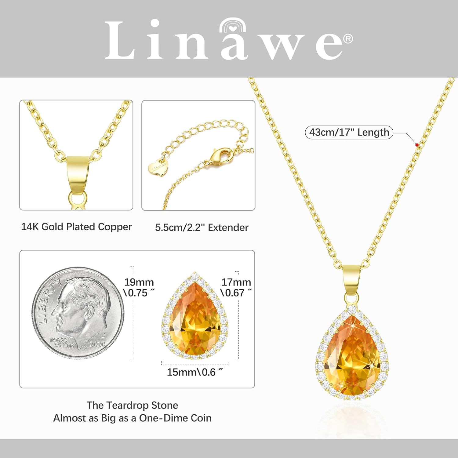 Linawe Crystal Chain Necklace for Women Trendy, Imitation Diamond Pendant, Statement Cubic Zirconia Boho Jewelry Set, 14K Gold/Rose Gold/Silver Birthstone Necklace - Image 2
