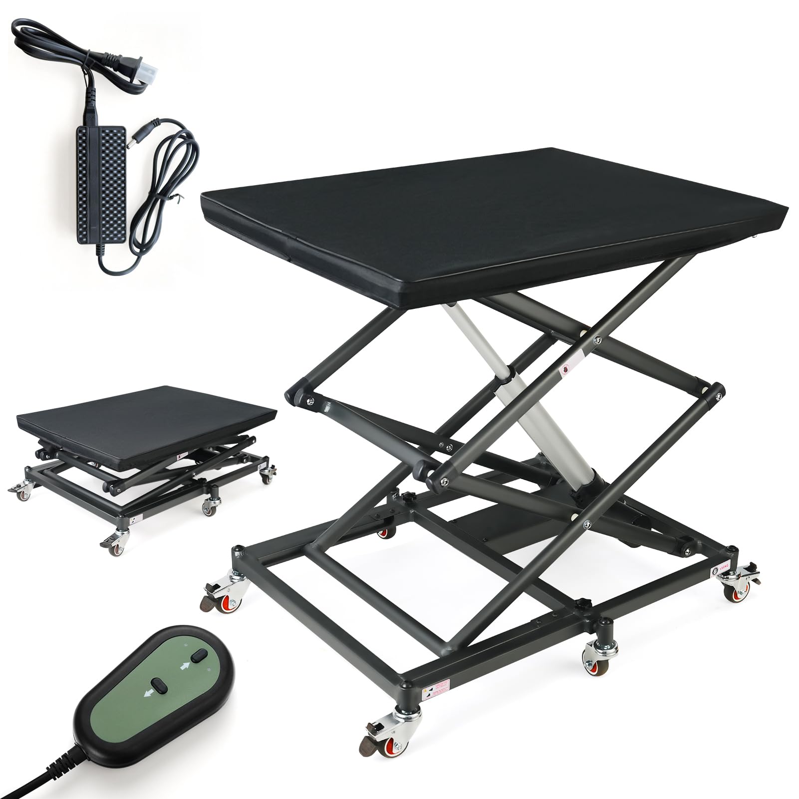 Mujocooker Electric Scissor Lift Table, Lift Table w/ 4 Brake Wheels, 9.2''-35'' in Height Adjustable Lifting Platform, Coffee Table Lift with 6 Wheels, for Material Handling and Transportation