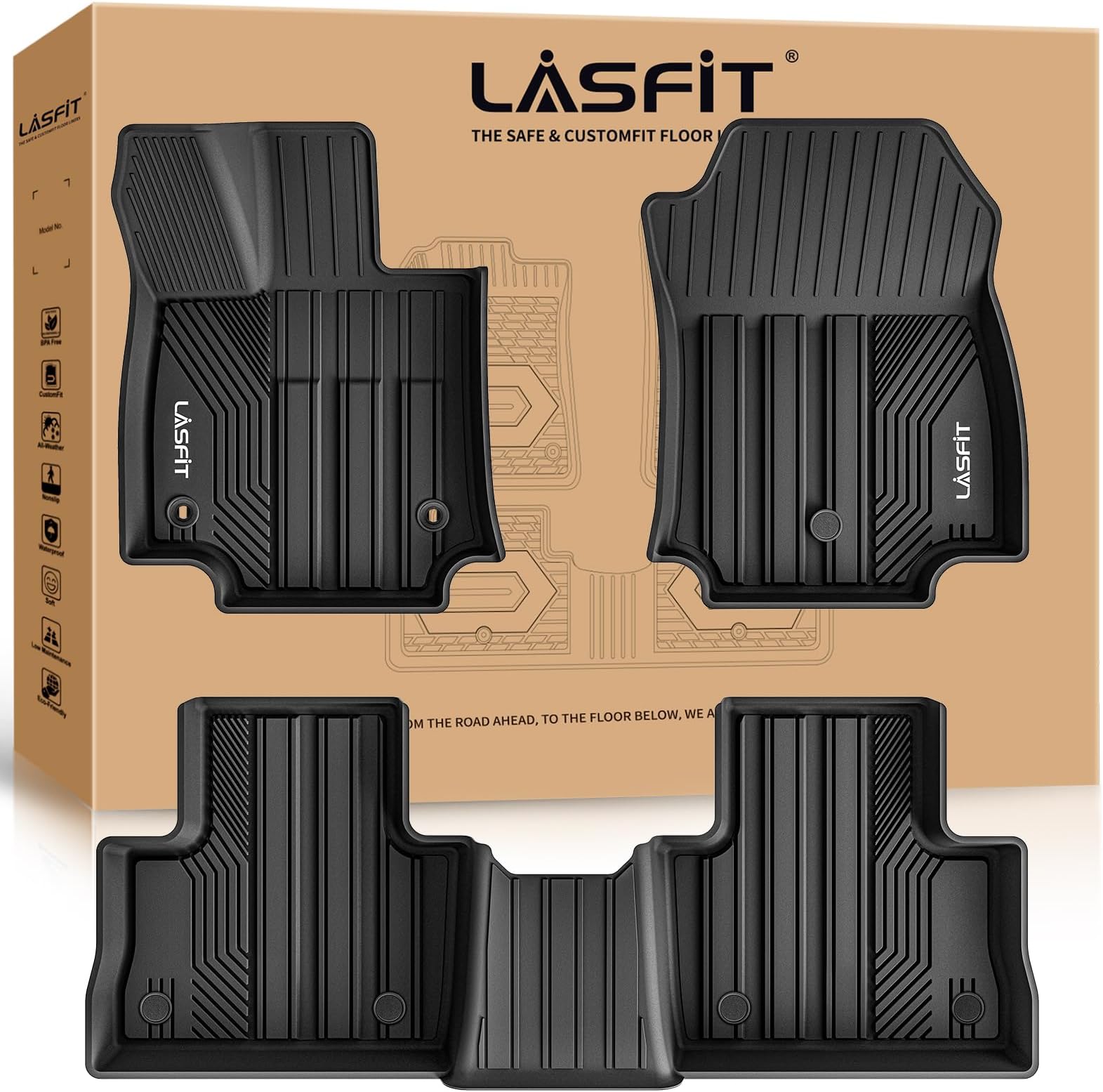 LASFIT Floor Mats for Toyota RAV4 2019-2025 (Not Fit Hybrid) All Weather Automotive Floor Mats for RAV 4 TPE Custom Fit Floor Liner 1st & 2nd Row Car Mat Accessories, Lifespan 5 Years+, Black