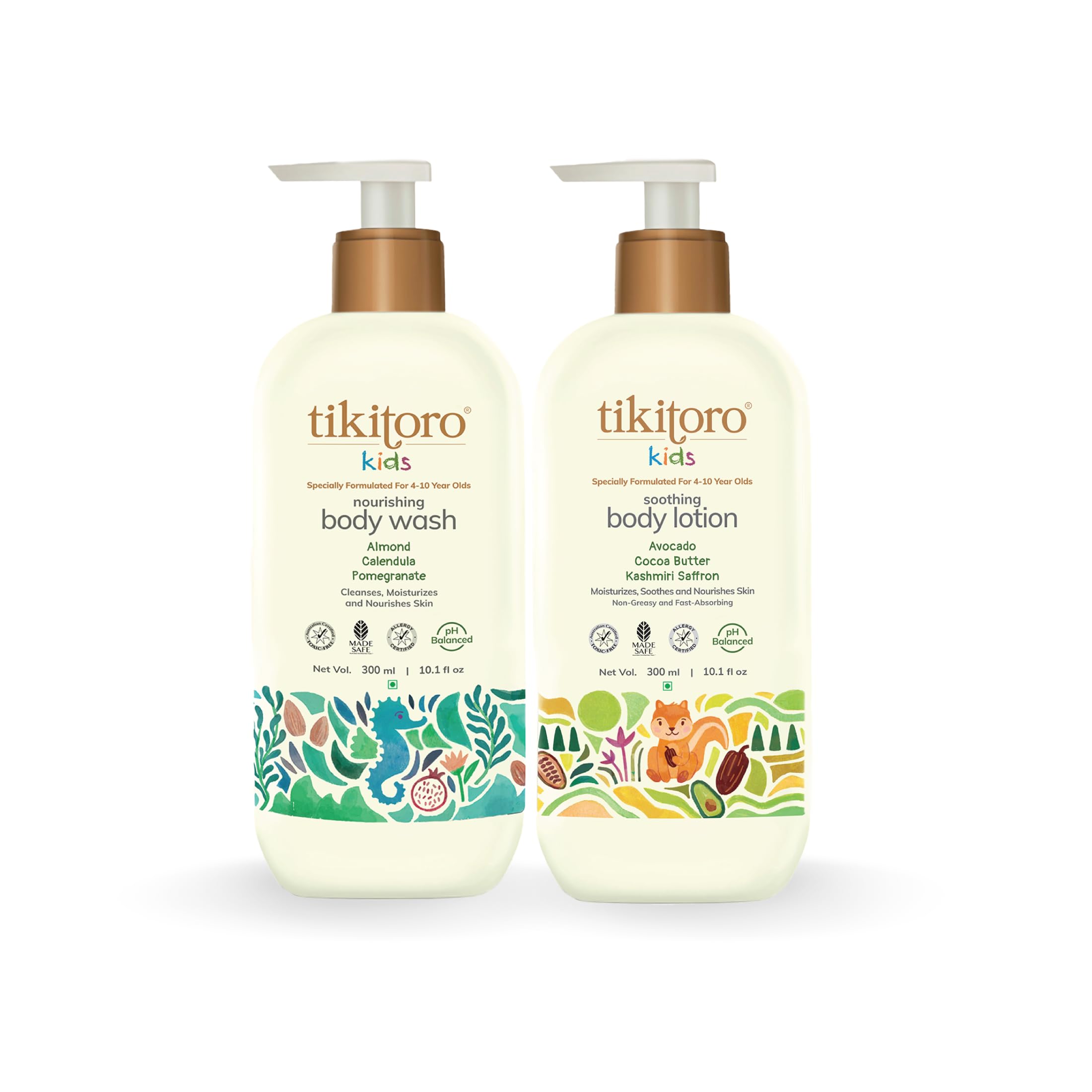 Tikitoro Kids Body Combo Pack | 100% Vegan with Nourishing Body Wash & Soothing Body Lotion | No Parabens & Sulphates | Gift Combo Pack (Age: 4+) (300 ml x 2)-picture-15