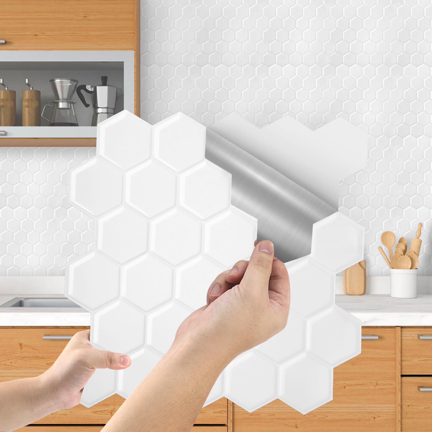 Adhesivo para azulejos (30 x 30 cm, hexágono, 0,78 m²), color blanco