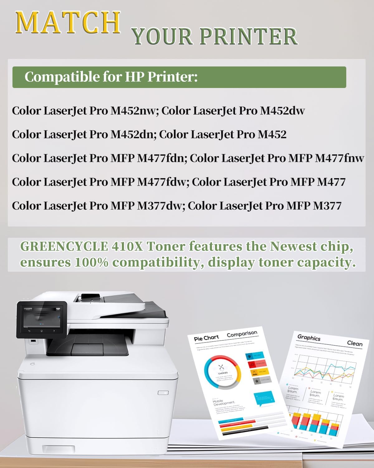 4 Pack Set 410X High Yield 410A Toner Cartridge Compatible for HP 410X CF410A CF410X CF411X CF412X CF413X for Color LaserJet Pro MFP M477fnw M477fdw M477fdn M452dw M452nw M452dn Printer