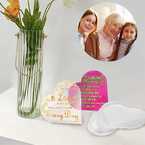 Miniatura 5 de Paquete de 4 moldes de resina para letreros de corazón, moldes de silicona para resina, corazón conmemorativo, letreros de condolencia, moldes de