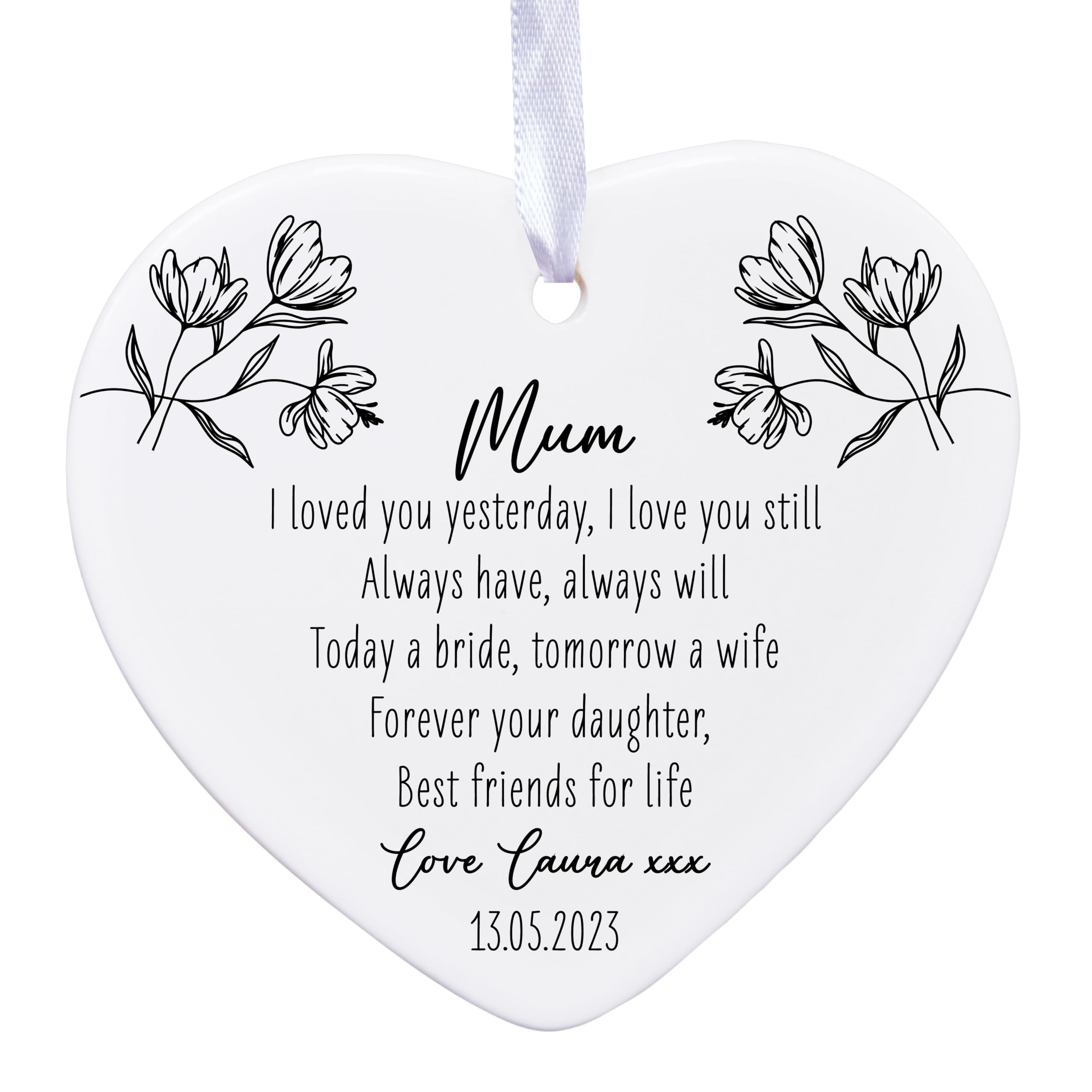 Personalised Sentimental Keepsake Mother Of The Bride Ceramic Heart Hanging Decoration Wedding Day Gift For Mum