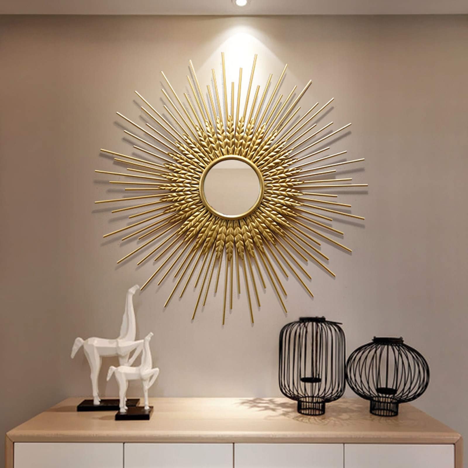 Sonnenspiegel Gold, Metall Sunburst Hängender Spiegel für Wand
