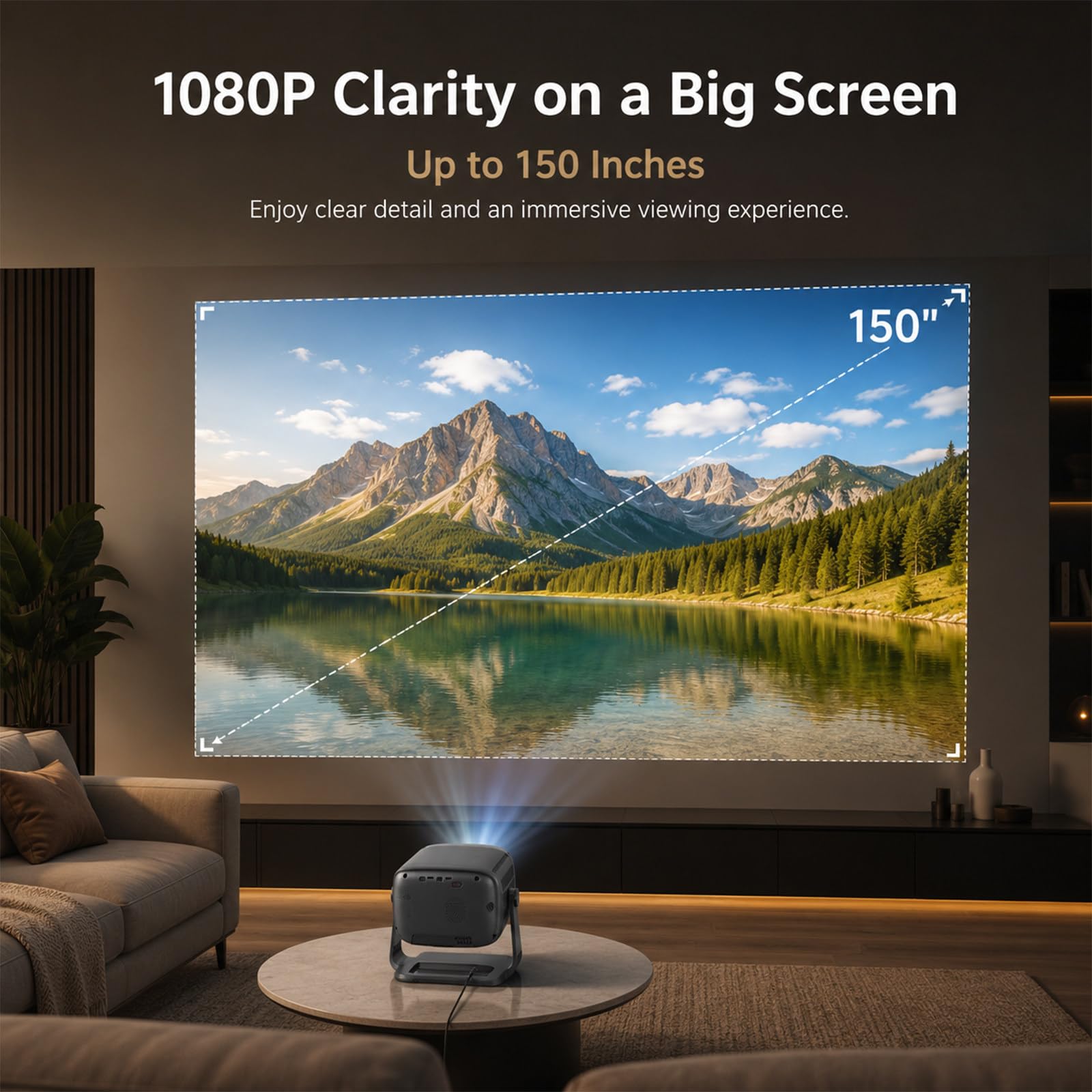 Projecteur portable avec Wi-Fi et Bluetooth, cinéma en plein air 1080p