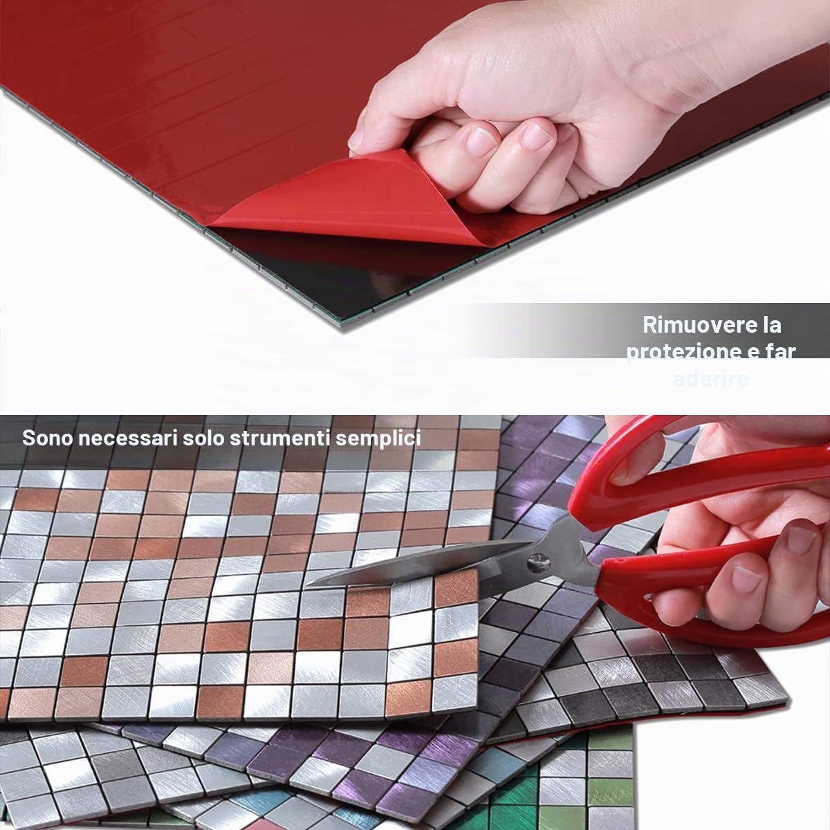 BeNice Piastrelle Adesive per Cucina e Bagno - Mosaico Metallico Bianco Argento (10 Pezzi)