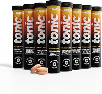 Daily Immunity Tablets - 4-in-1 Effervescent Multivitamins, Minerals & Phytonutrients - Vitamin D, Vitamin C and Zinc - Vegan, No Sugar- Max Strength Tablets, Orange & Mango, 160 Count