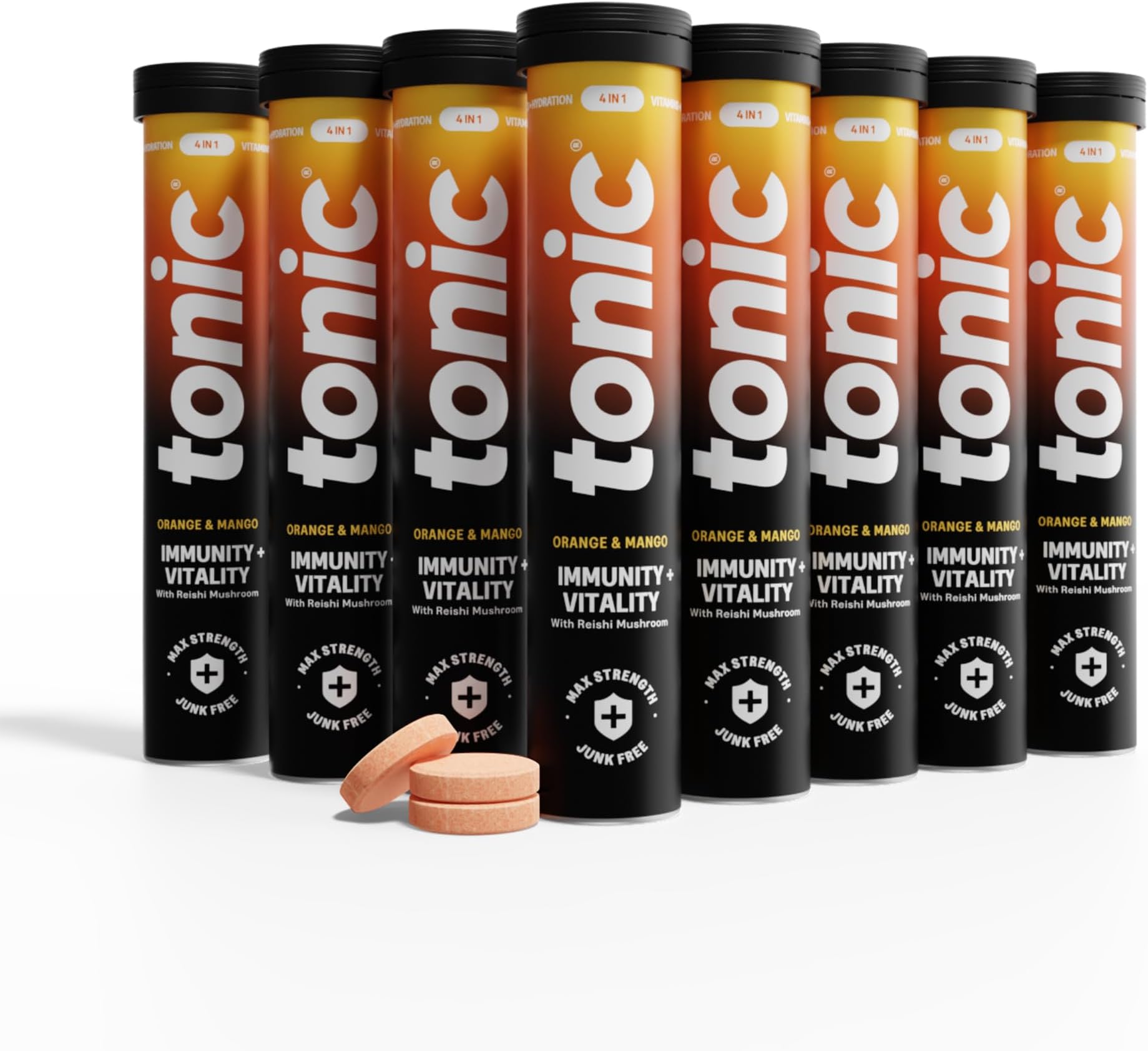 Daily Immunity Tablets - 4-in-1 Effervescent Multivitamins, Minerals & Phytonutrients - Vitamin D, Vitamin C and Zinc - Vegan, No Sugar- Max Strength Tablets, Orange & Mango, 160 Count