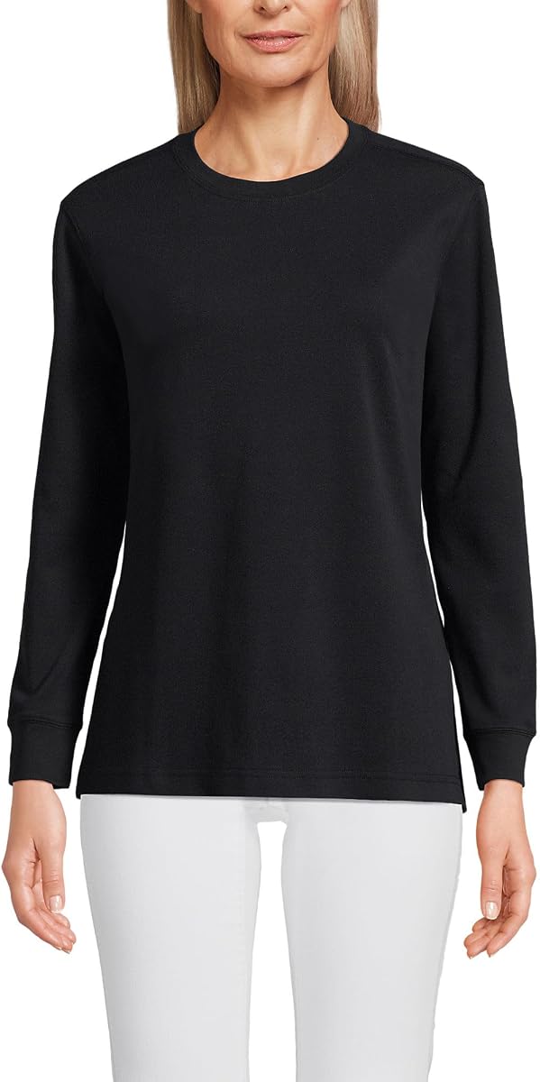 Camiseta de manga larga con cuello redondo de algodón Interlock para mujer