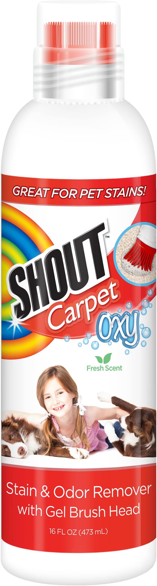 Shout for Pets Stains Turbo Oxy Stain & Odor Removing Gel with Scrub Brush Head