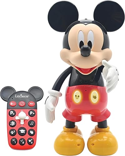 LEXiBOOK - Disney - Mickey Robot bilingüe - InglésEspañol, 100 cuestionarios educativos, Efectos de luz, Danza, programable, articulado, negrorojo -