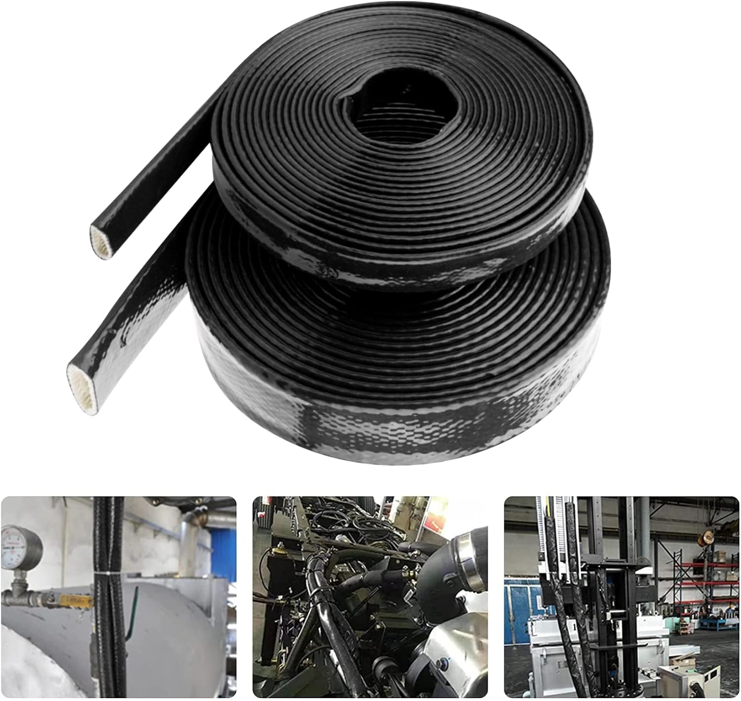 Heat Shield Fire Sleeve 1"(25.4mm) ID x 3.3FT Silicone Coated Fiberglass Heat Wrap Fire Thermo Armor for Automotive Hose Lines Wires & Electrical Wiring (Black)