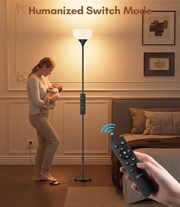 luckystyle Torchiere Floor Lamp,1200LM Dimmable Standing Lamps with Remote and Foot Switch,Custom Color Temperature Super Bright Tall Lamp for Living Room Bedroom Office,Floor Light with 12W LED Bulb by luckystyle - Image 4