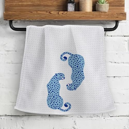 Miniatura 2 de OHSUL Preppy - Toalla de cocina absorbente con estampado de leopardo y guepardo azul, toalla de cocina, toalla de mano retro occidental moderna para