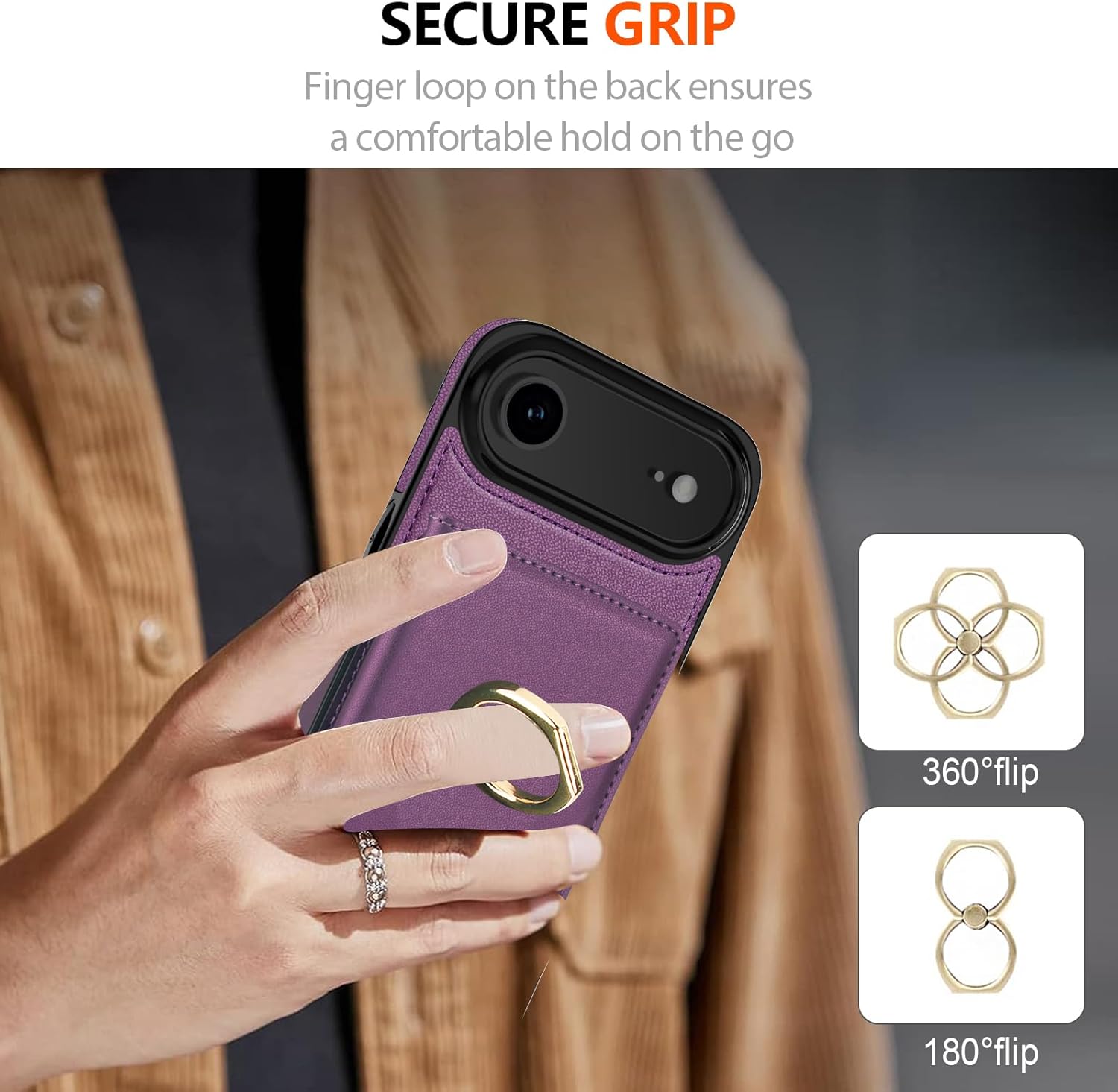LOHASIC for iPhone 17 Air Case Wallet with Card Holder, 360° Rotation Ring, RFID Blocking, 5 Card Slots, PU Leather 6.5" Cover for Apple 17 Air Men Women, Purple - Image 4