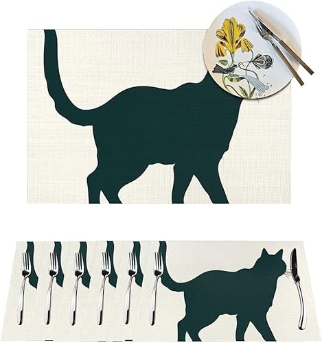 Miniatura 1 de 6 PCS PVC Placemats Set Place Mats Happy Walking Cat Non-Slip Weave Place Mats 12" x 18" Farmhouse Table Mat Set for Family Dinners Wedding Parties
