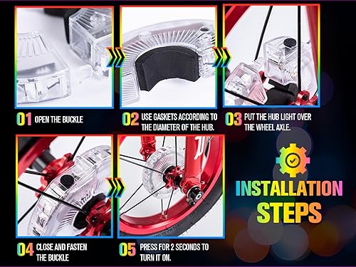 Miniatura 5 de Luces de rueda de bicicleta, luces de rueda de bicicleta para conducción nocturna, luz de radios de bicicleta con visibilidad de 360, detección de