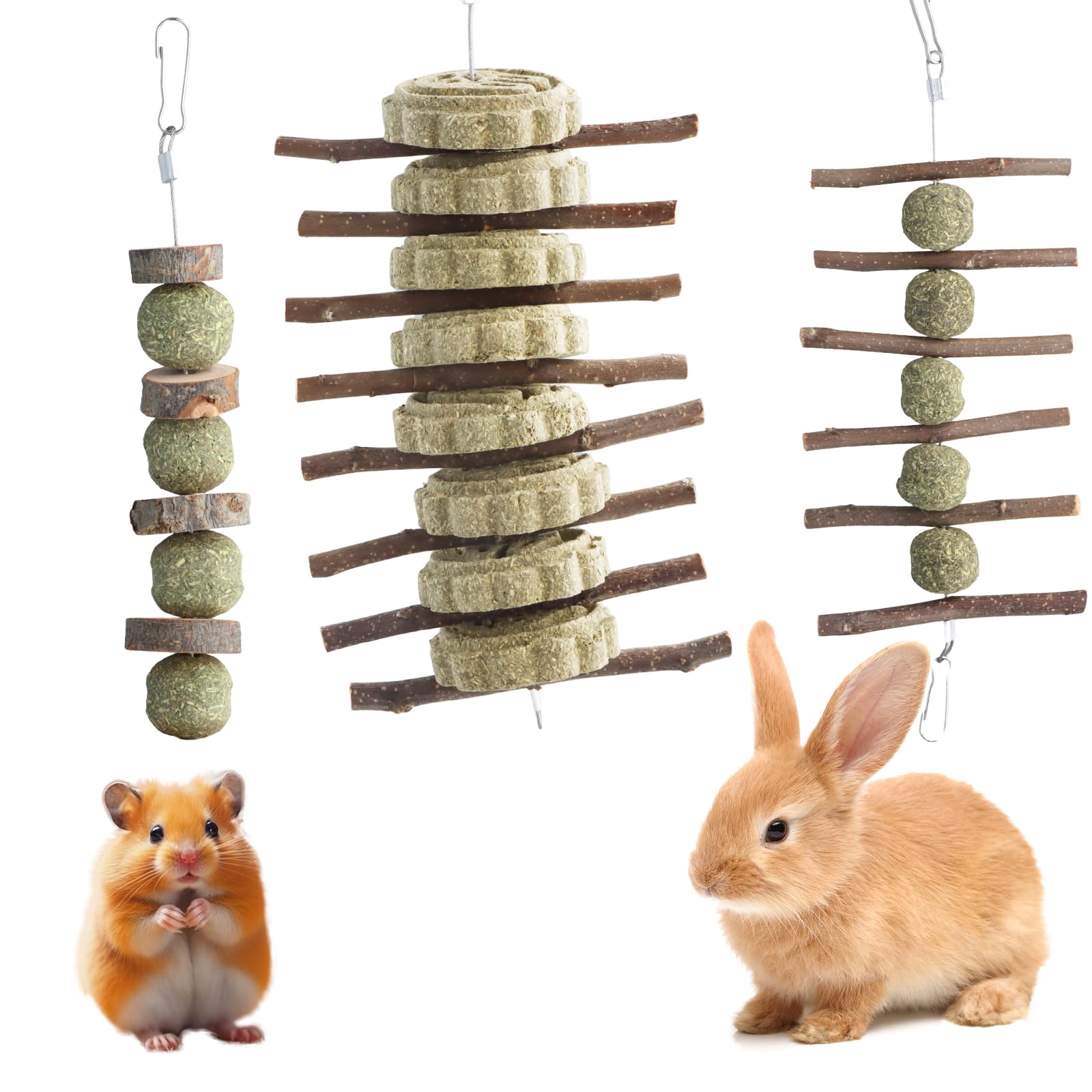 Duronge 3 Pack Rabbit Toys, Rabbits Chew Toys Apple Wood Sticks Natural Hay Sticks