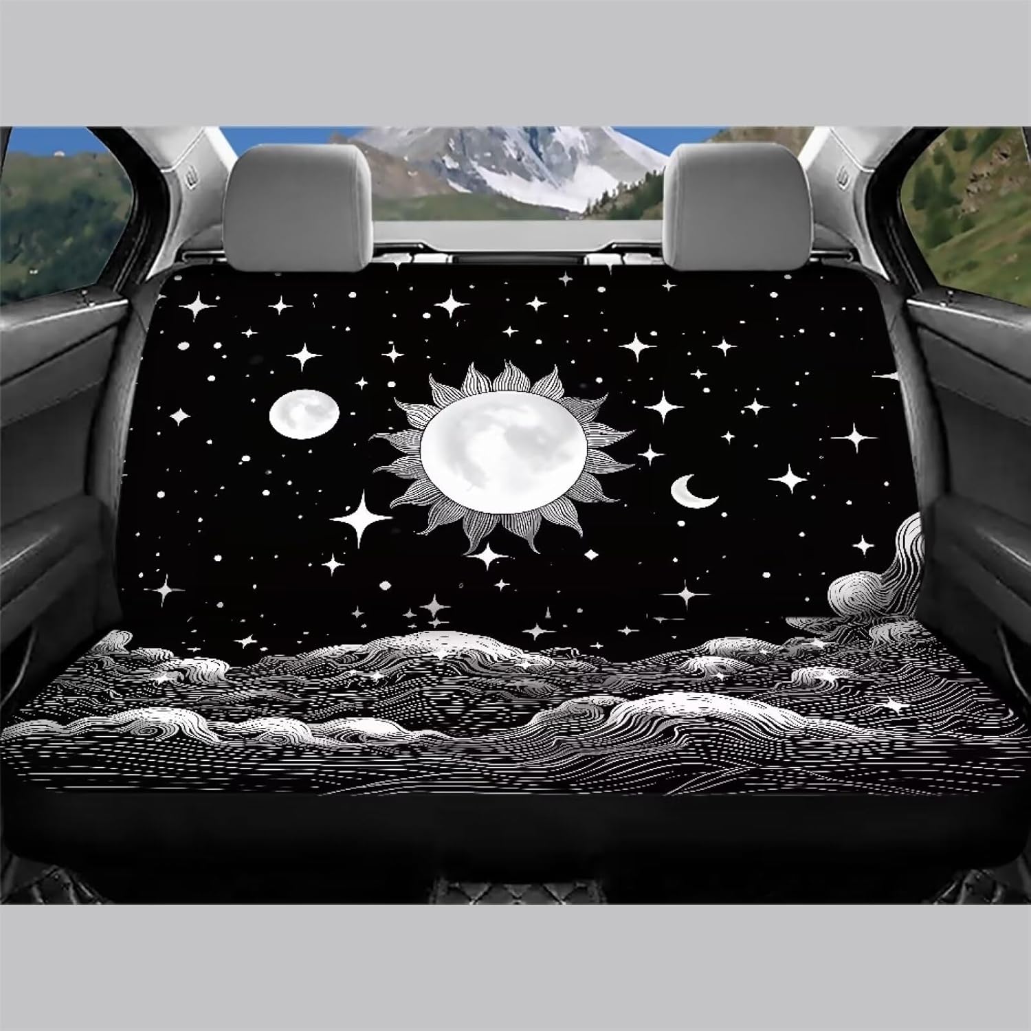 WELLFLYHOM Moon Star and Sun Saddle Blanket Seat Covers for Trucks Back Seat Cover for Cars for Women Galaxy Car Accessories Rear Bench Seats Protector for SUV Van Sedan