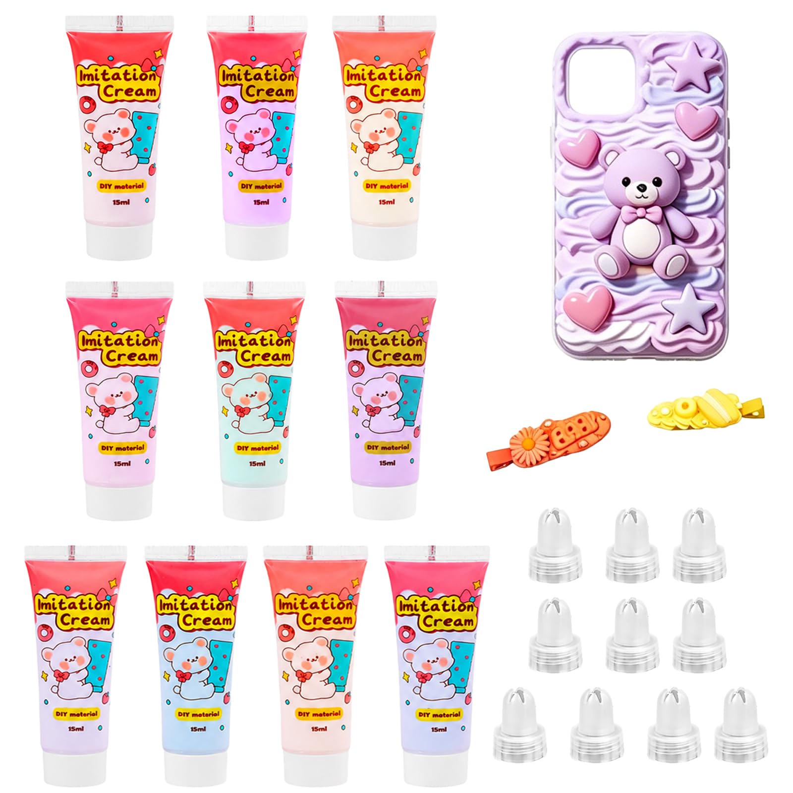 Xivicii 10Pcs Decoden Cream Glue, 10 Colour Decoden Kit for Hair Clips, Jewellery, Handcrafted DIY Phone Case Crafting, Soft Clay Decorations