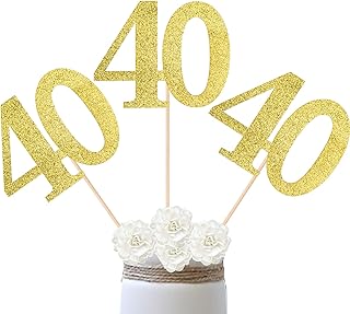 10-Pack Double Sided Glitter 40th Birthday Centerpiece Anniversary Centerpiece Sticks, Number 40 Table Topper Cake Topper for 40th Birthday Anniversary Table Party Decorations (Double Sided gold)