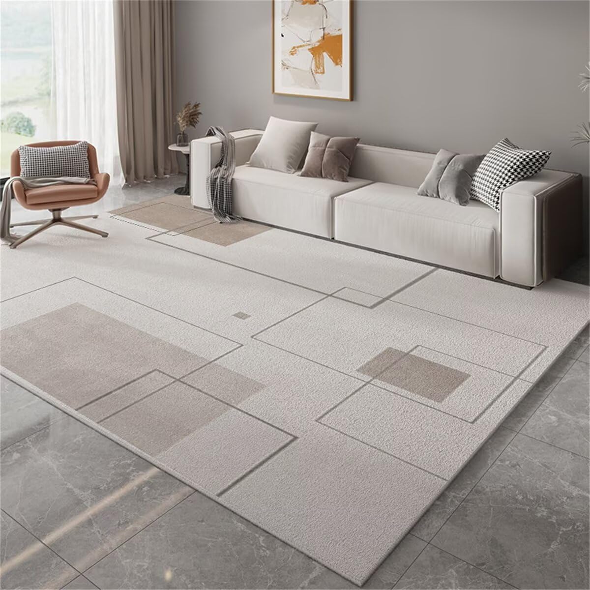 Tapis de salon lavable gris anti-tache 90x150 pour chambre d'enfant et terrasse