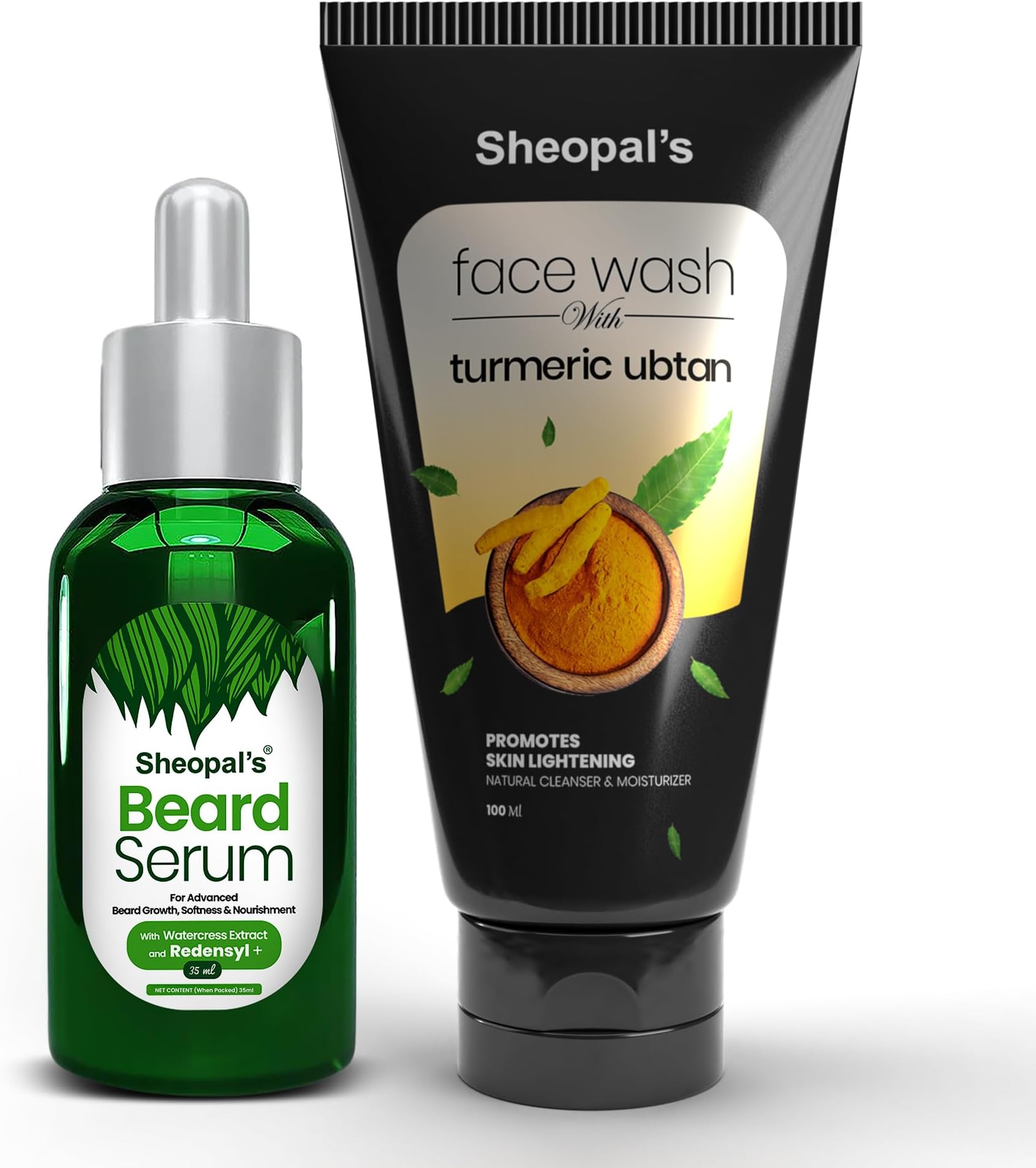 Sheopal's Beard Growth Serum Oil 35ml with Redensyl and Turmeric ubtan Face Wash for Oily Acne and Pimple Prone Skin 100ml, Sulphate & Paraben Free