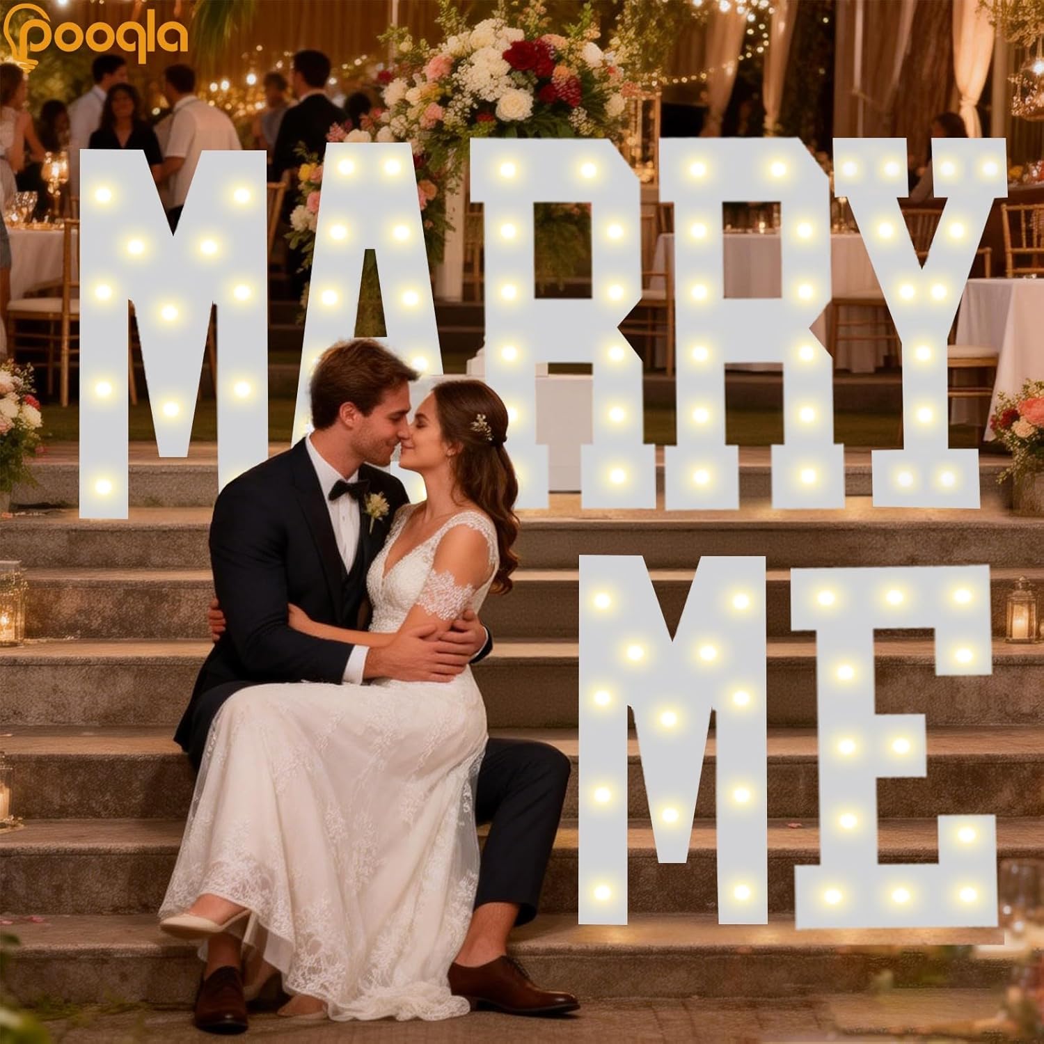 Pooqla Marry Me Light Up Letters for Proposal Decorations, 2.4FT Will You Marry Me Sign Marquee Letters for Engagement Wedding Valentine's Day
