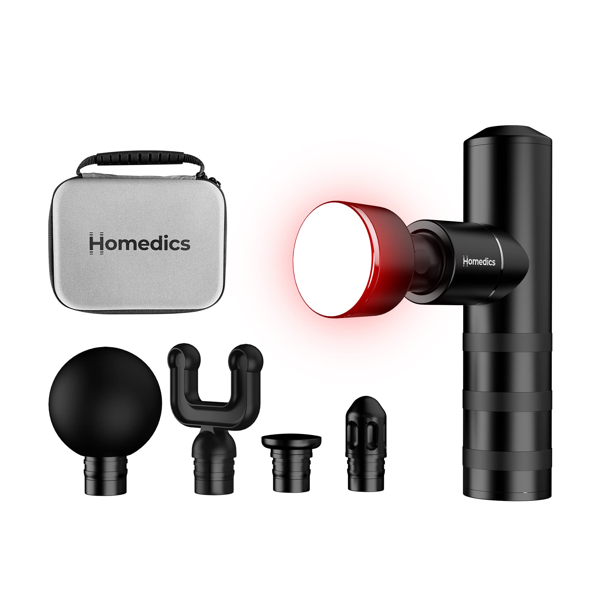 HoMedics MYTI Mini Massage Gun - Pocket Heated Electric Handheld Massagers with 5 Attachments & 4 Intensity Settings, Deep Tissue Vibrating Percussion Massager for Discomfort Ease & Travel - Black