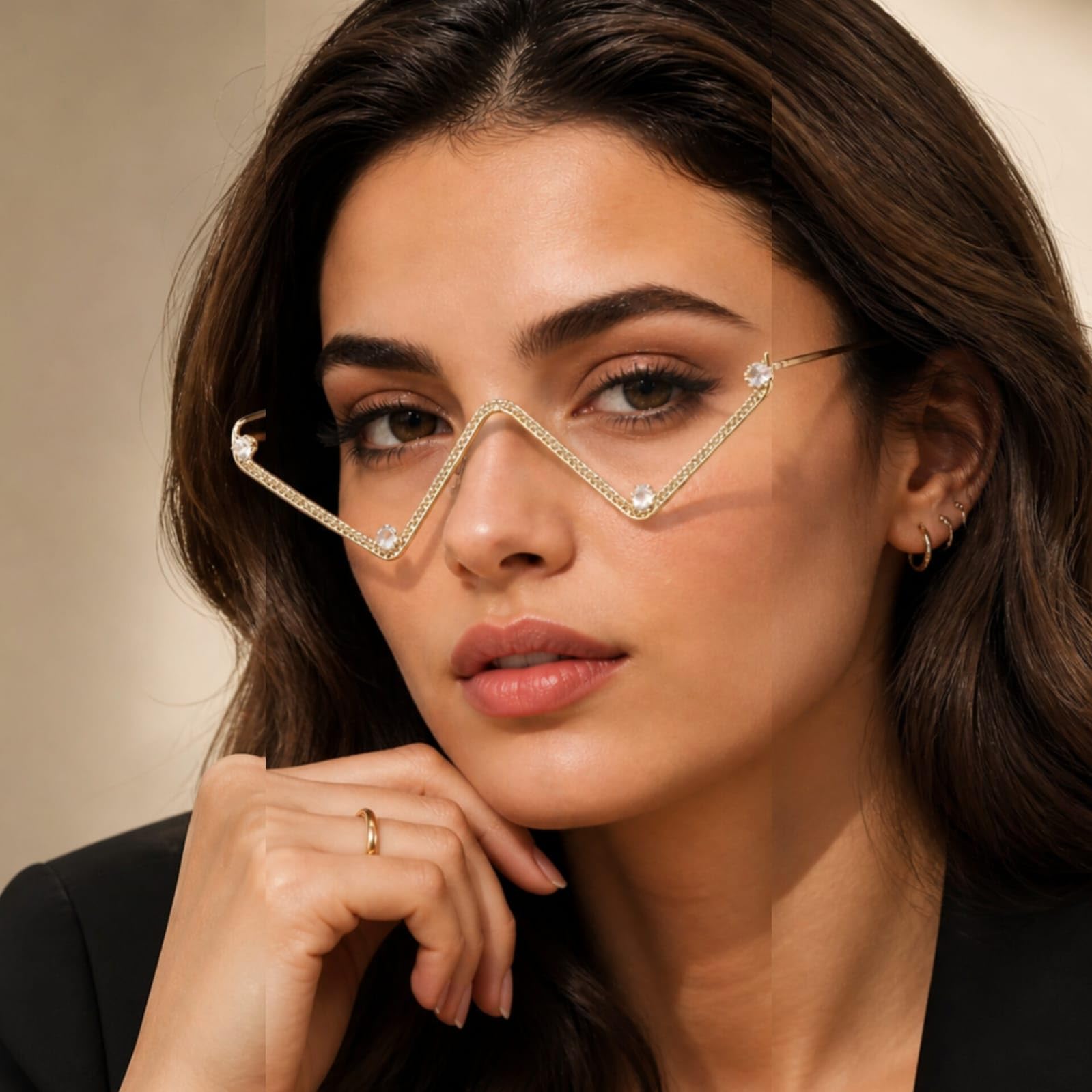 Luxury Designer Rimless Zigzag Sunglasses for Women | Premium Fashion Diamond Cut Eyewear Frameless Shades for Girls & Women-picture-20