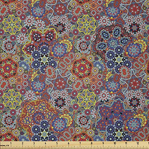 Image of Ambesonne Batik Fabric by The Yard, Vintage Combined Nested Paisley Motif Oriental Feminine Cultural Eastern Batik Theme, Stretch Knit Fabric for Clothing Sewing and Arts Crafts, 1 Yard, Red Navy