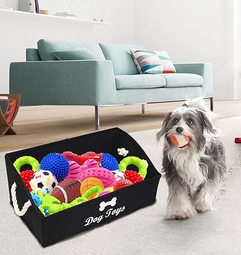 Miniatura 7 de Caja de juguetes para perros, cesta organizadora trapezoidal de tela plegable con asa de cuerda de algodón, ideal para guardar golosinas secas,