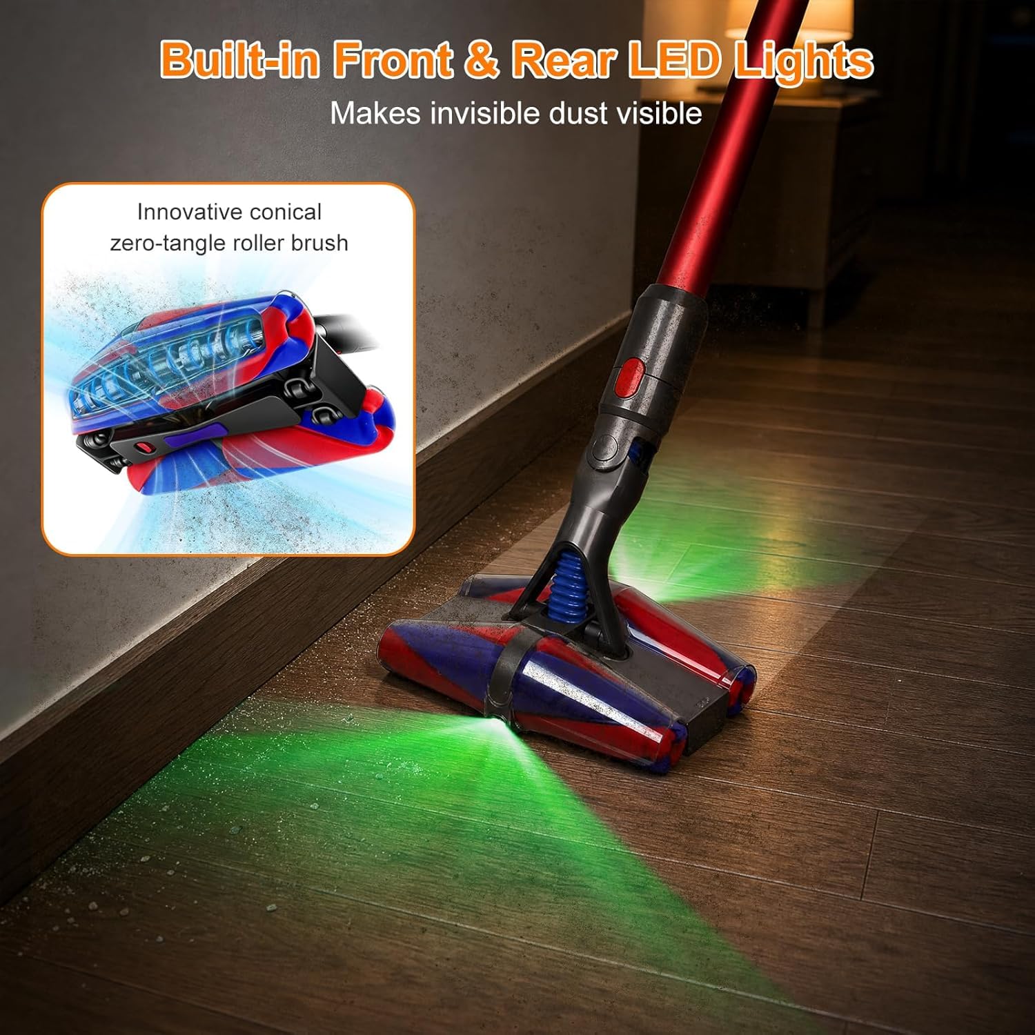 PencilVac Fluffycones Staubsaugerbürstenkopf für Dyson V10 V11 V15 SV10 SV11 SV12, Hartbodendüse mit Dualen Grünen LED-Leuchten, Anti-Tangle Staubsaugeraufsatz für Tierhaare