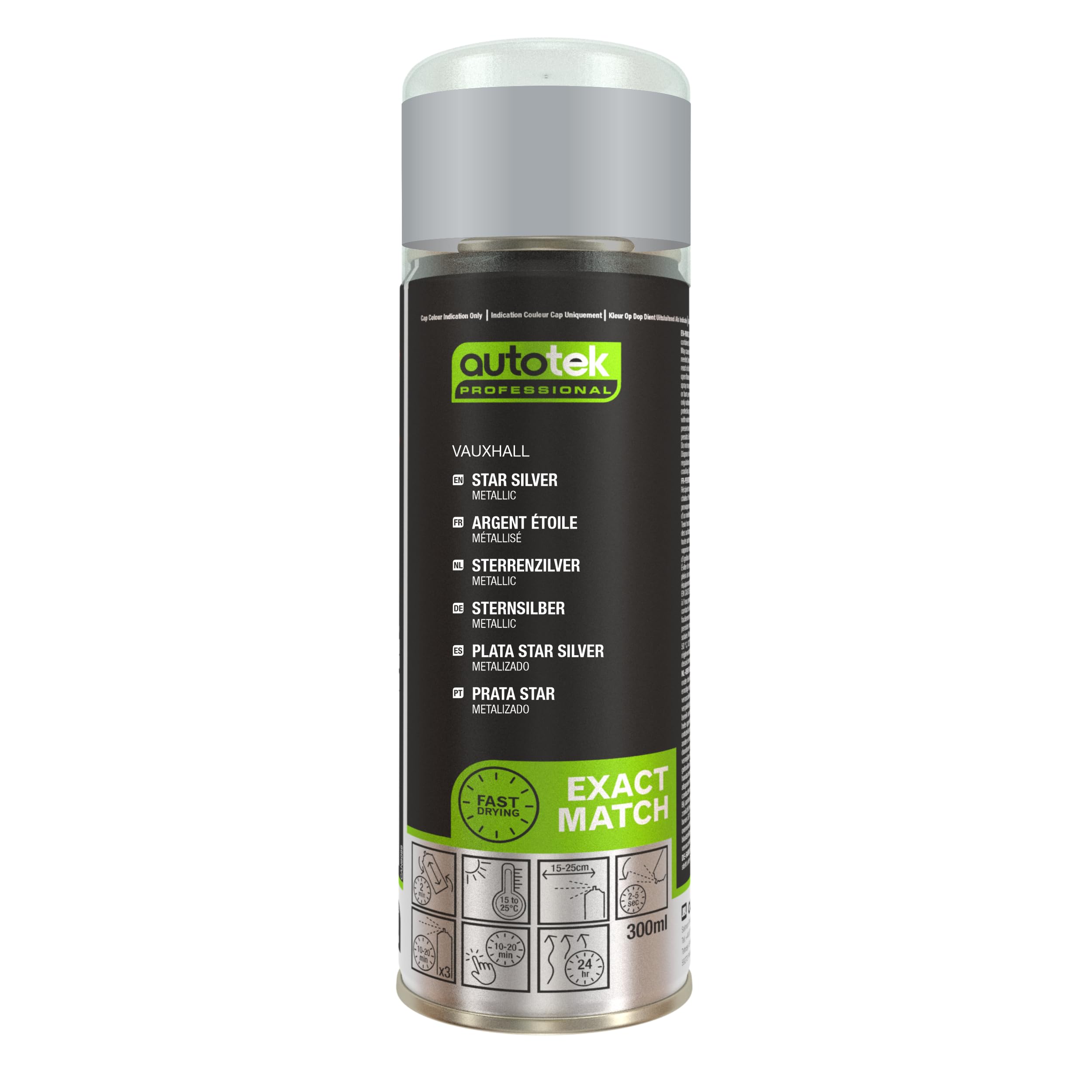 Autotek Professional Exact Match Car Spray Paint, Vauxhall Star Silver Metallic Aerosol Spray, 300 ml