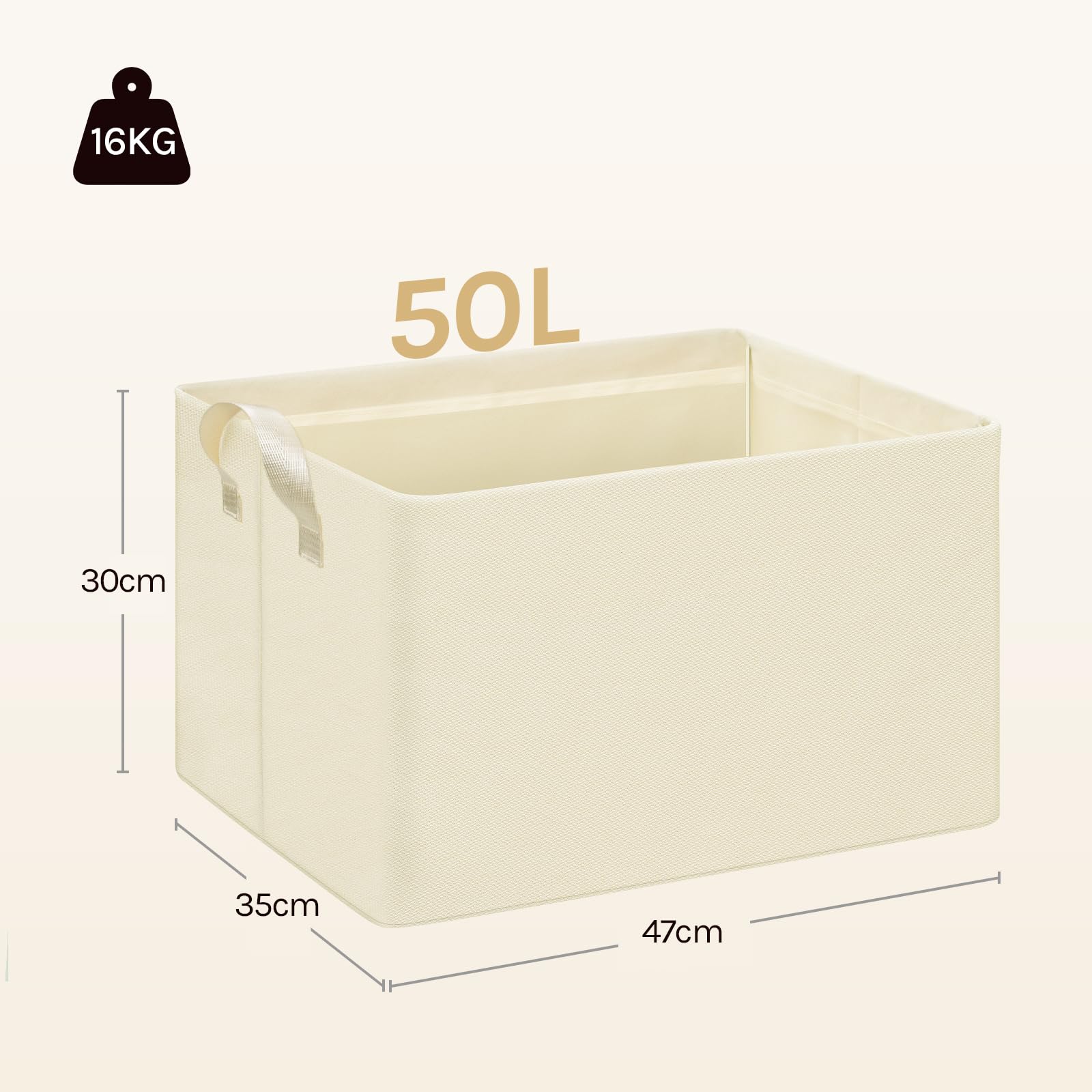 WOLTU Opbergdoos, 5 stuks, van polyester, voor slaapkamer, werkkamer, woonkamer, organizerbox met handgrepen, voor kleding, speelgoed, opvouwbaar, crème, 47 x 20 x 28 cm