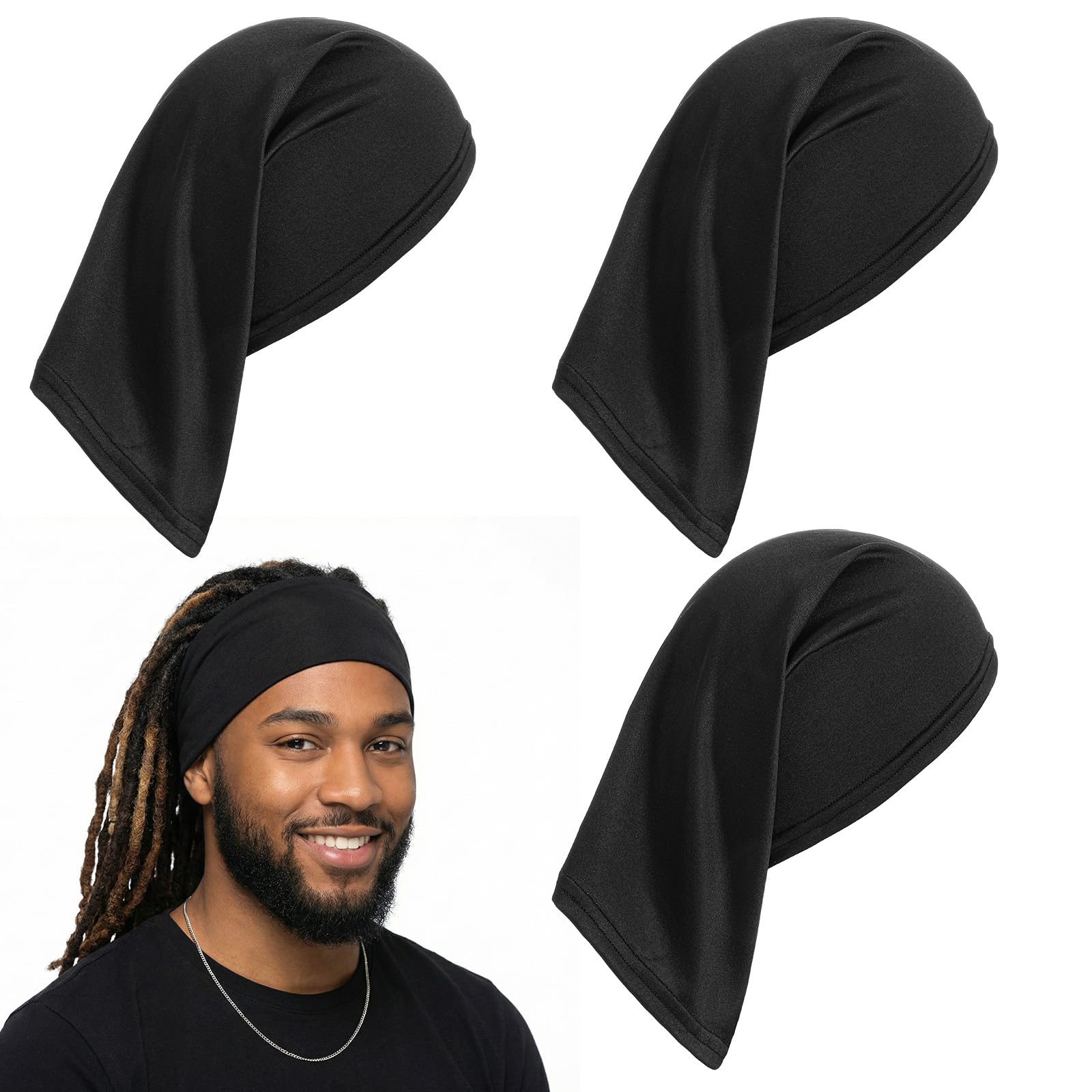 Molain Lot de 4 bonnets élastiques pour dreadlocks, chaussettes longues pour dreadlocks, bandes souples et extensibles, peuvent être utilisées comme bonnet de sommeil, bonnet de nuit unisexe pour