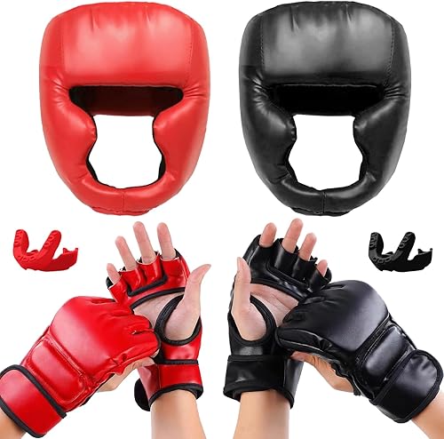 Juego de 14 piezas de equipo de boxeo para principiantes, incluye 2 pares de guantes de boxeo de 6 onzas, casco para la cabeza, vendas de mano,