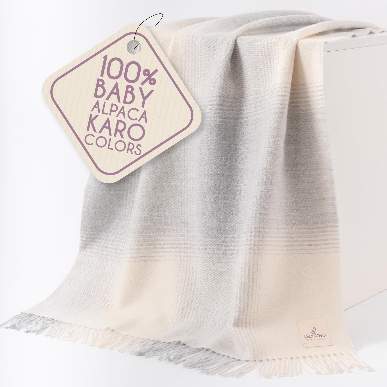 100% Baby Alpaca Throw Blanket 51 x 71 inches Silver Karo Collection