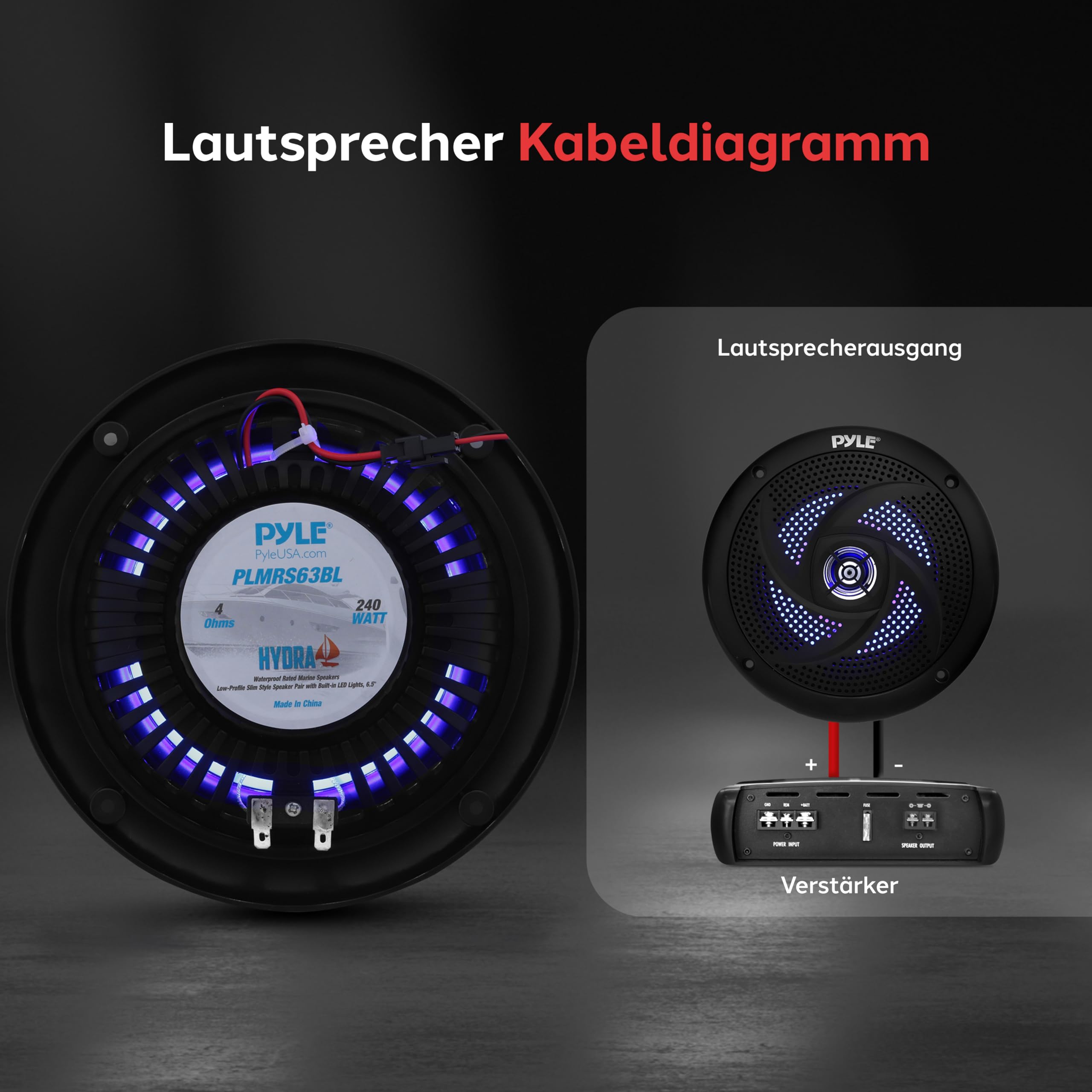 Pyle Outdoor Lautsprecher Box – wasserdichte 2-Wege Lautsprecher Passiv für Boot, Auto, Pool & Terrasse, Aufbaulautsprecher – 16cm Schwarz mit LED