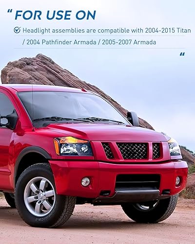 Miniatura 6 de Nilight Conjunto de faros delanteros compatible con Nissan Titan 2004-2015 2004-2007 Armada 2004-2004 Pathfinder Armada 2004 - 2004 - 2015, carcasa