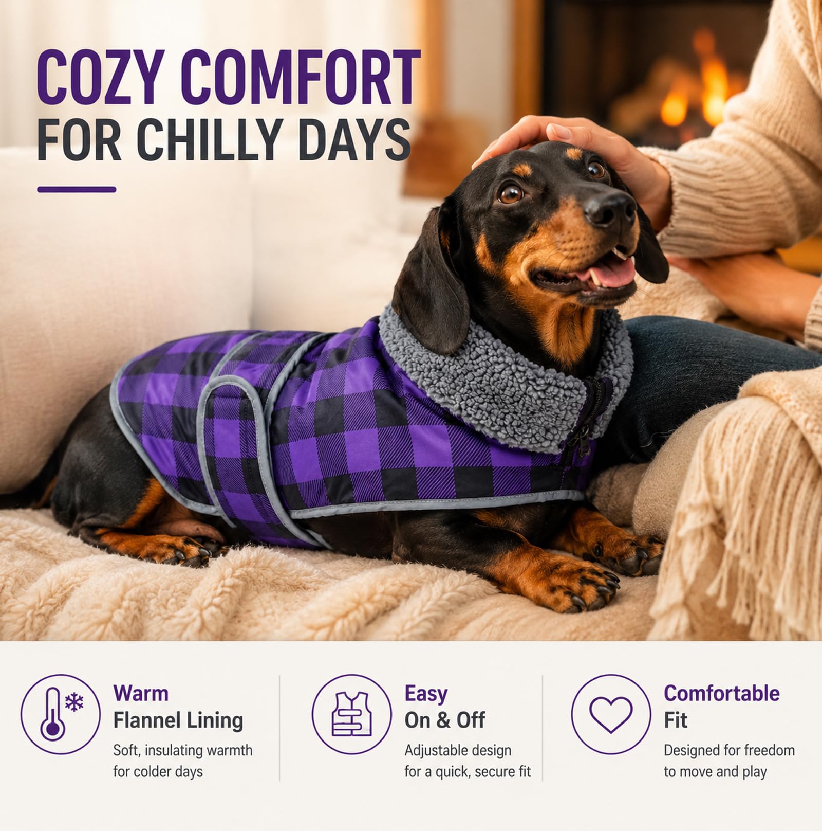 Geyecete dachshund jumper sausage dog coat grid dachshund waterproof coat, Purple - Image 6