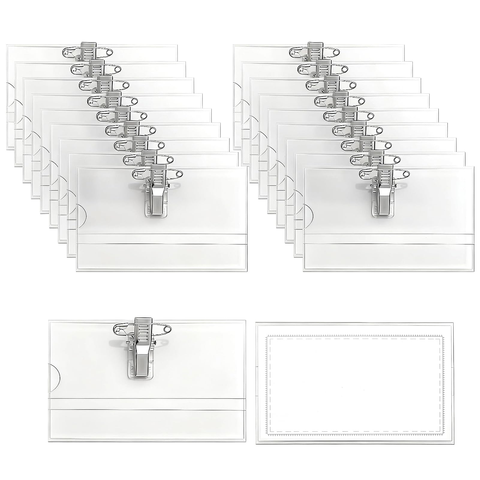 Targhette per nome trasparente 90 x 56 mm con clip e spilla