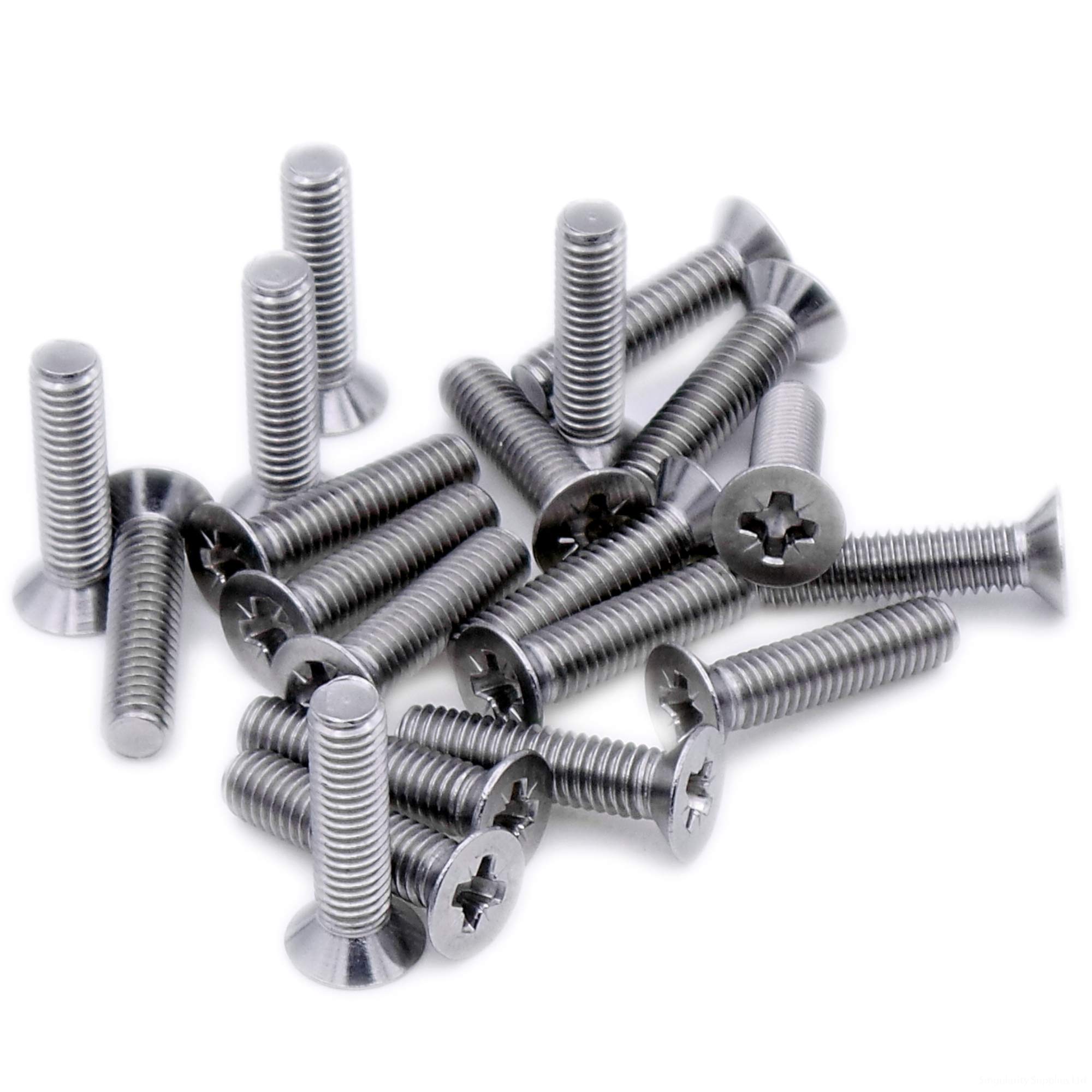 Singularity Supplies Silver M6 (6Mm X 35Mm) Pozi Countersunk Machine Screw (Bolt) - Stainless Steel (A2) (Pack Of 20)