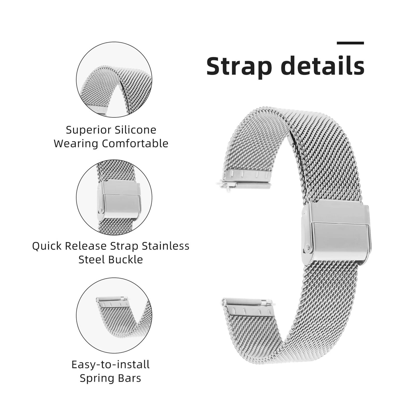 GEZHUCAO Smartwatch Bands 2Pack, 10 12 14 16 17 18 19 20 21 22MM Milanese Stainless Steel Mesh Double Locking Foldover Clasp Quick Release for Men and Women(Black+Rose Gold,22MM)